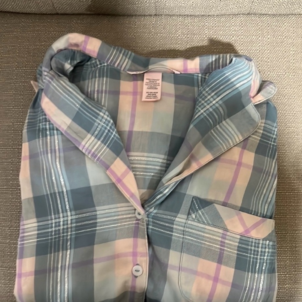 Victoria's Secret Blue and Pink Plaid Cotton Pajama Set